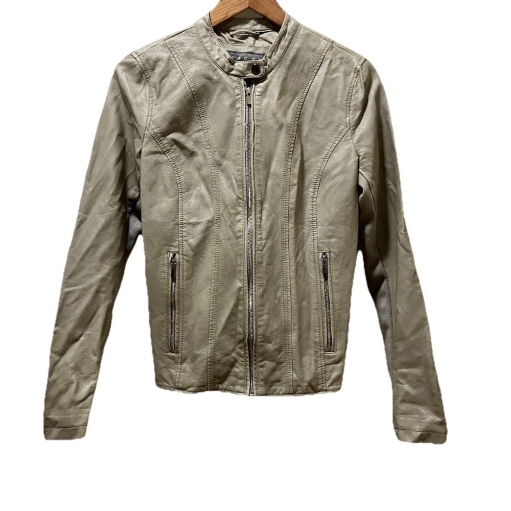 Kenneth Cole Reaction Women’s Faux Leather Moto Jacket - MEDIUM-  Tan